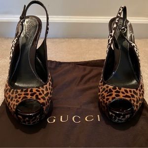Gucci Shoes Heels Ombré Animal Print Sling backs Patent Leather Trim Beautiful